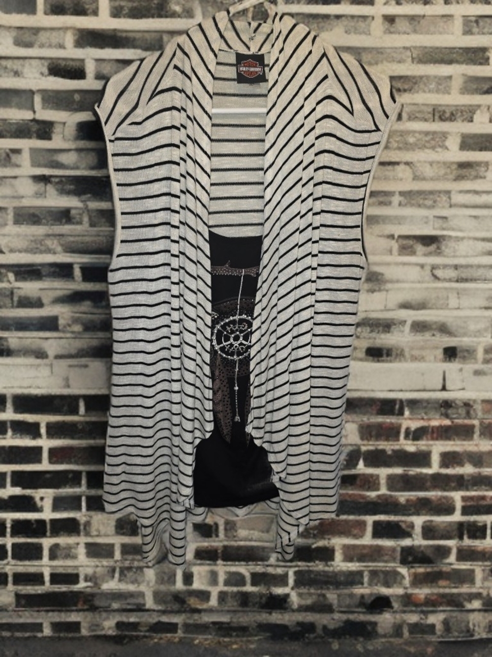 Harley-Davidson Striped, Sleeveless Open Front Vest Two-in-One Top 🏍️👚👯